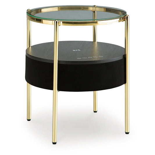 Nedman - Black / Gold Finish - Accent Table With Speaker