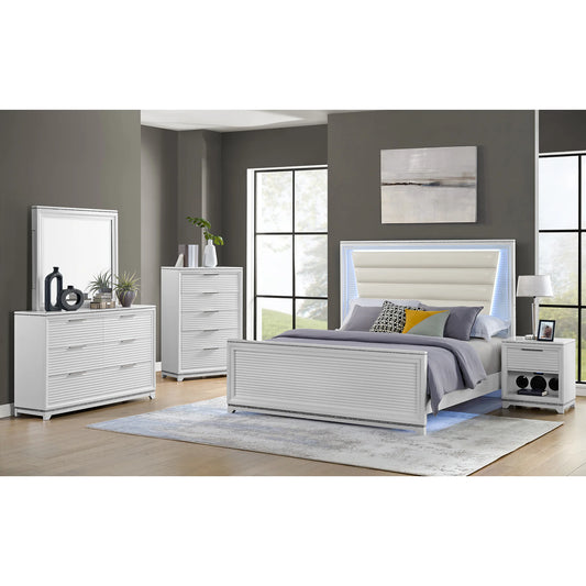 Denmark - Full Upholstered Bed With LED - White