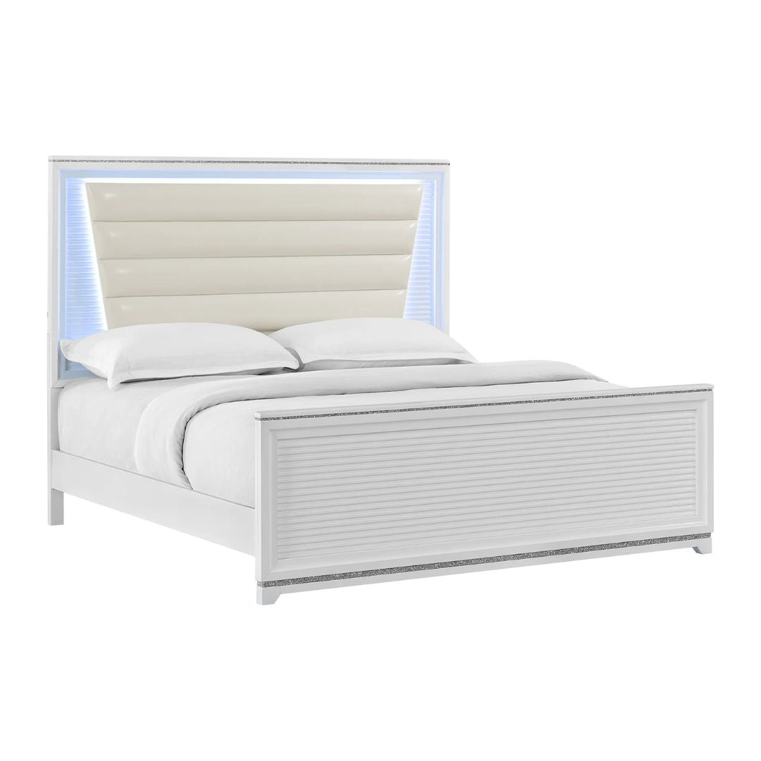 Denmark - King Upholstered Bed With LED - White