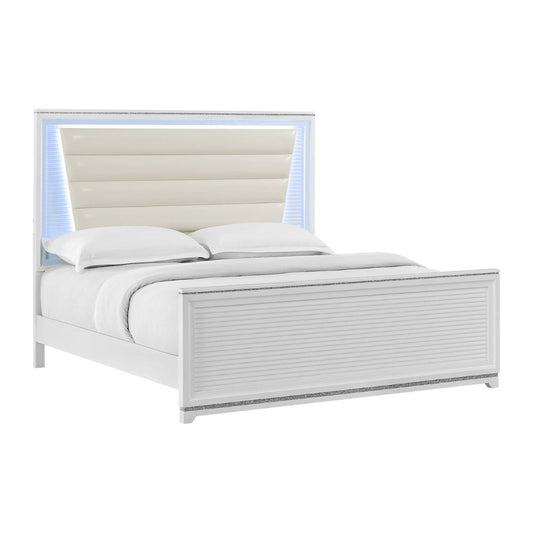 Denmark - King Upholstered Bed With LED - White