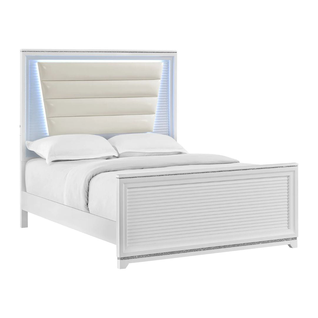 Denmark - Queen Upholstered Bed With LED - White