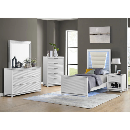 Denmark - Twin Upholstered Bed With LED - White