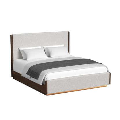 Brisbane - King Upholstered Bed With Boucle And LED - Beige / Brown