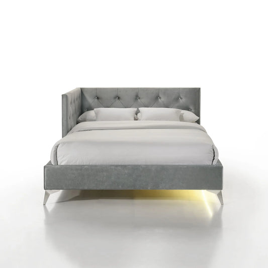 Amberley - Full Upholstered Corner Bed With LED And USB - Gray