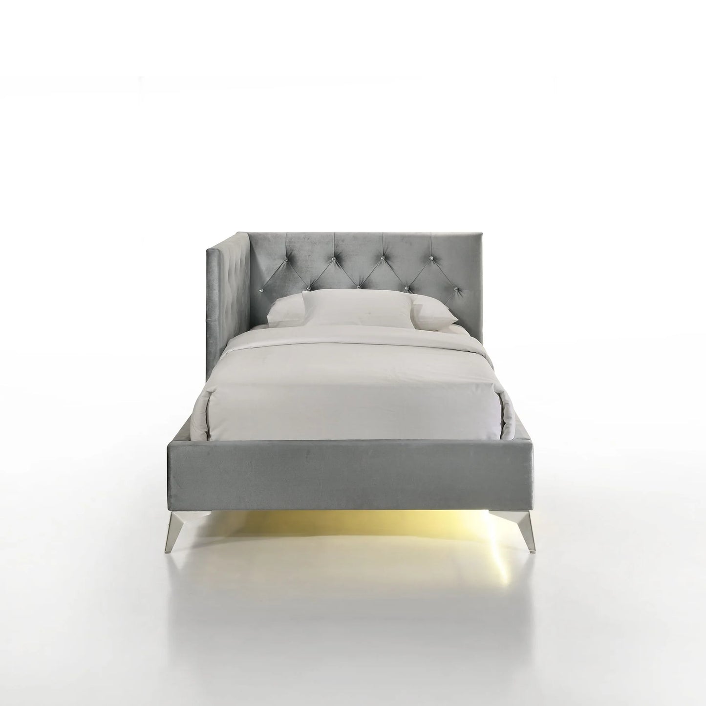 Amberley - Twin Upholstered Corner Bed With LED And USB - Gray