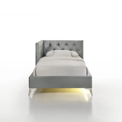 Amberley - Twin Upholstered Corner Bed With LED And USB - Gray