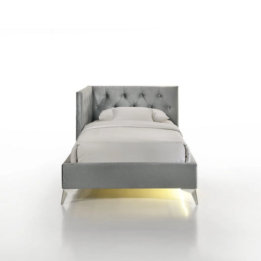 Amberley - Twin Upholstered Corner Bed With LED And USB - Gray