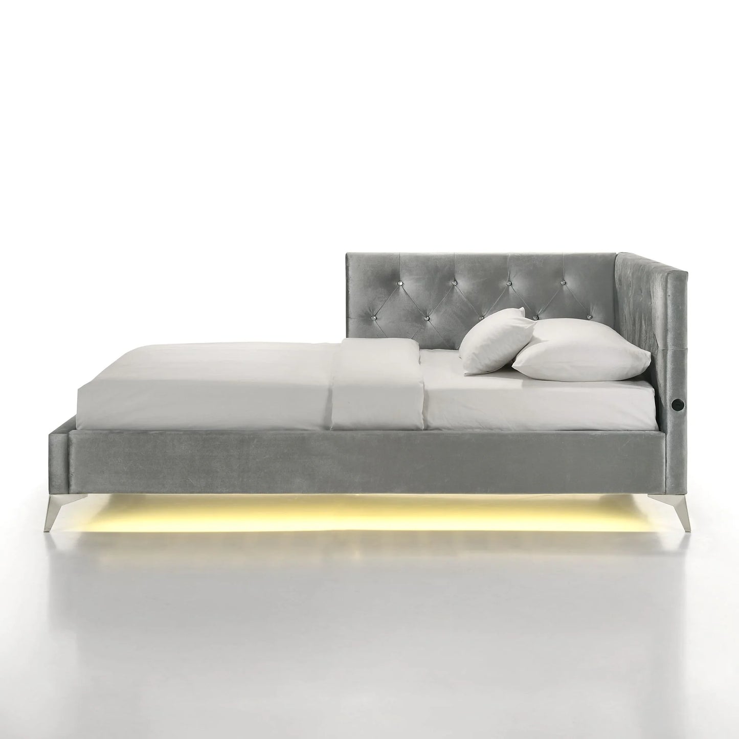 Amberley - Twin Upholstered Corner Bed With LED And USB - Gray