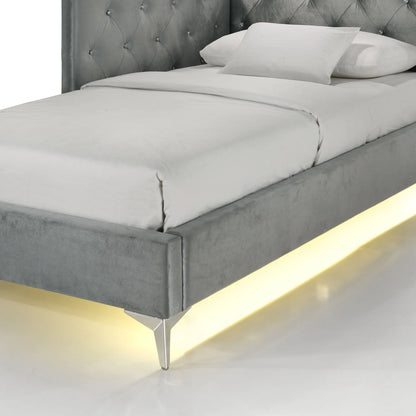 Amberley - Twin Upholstered Corner Bed With LED And USB - Gray