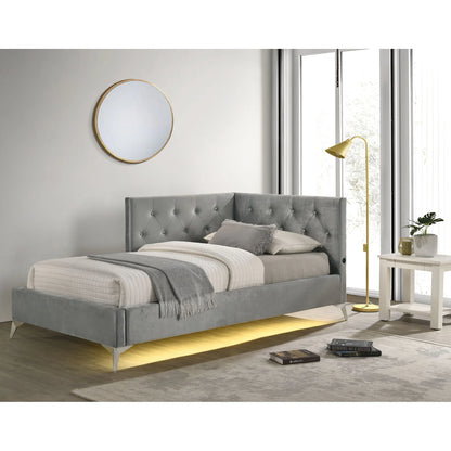 Amberley - Twin Upholstered Corner Bed With LED And USB - Gray