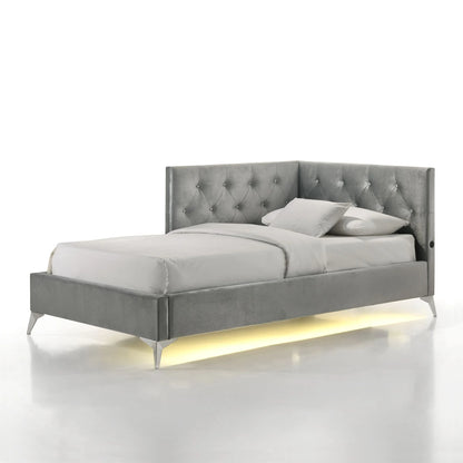 Amberley - Twin Upholstered Corner Bed With LED And USB - Gray