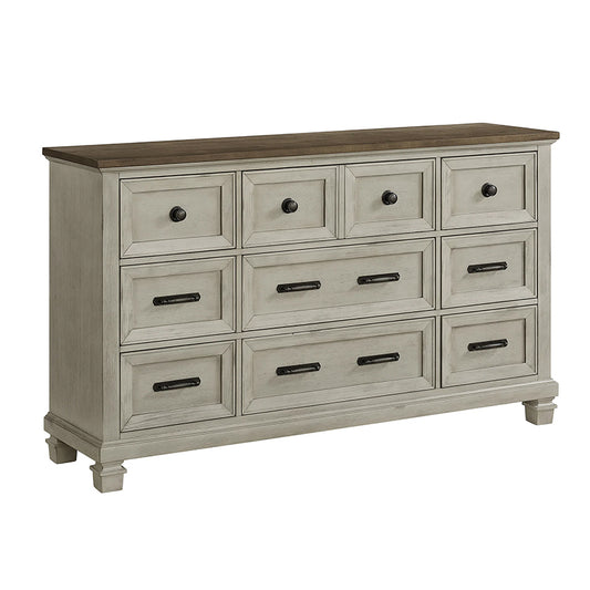Farmington - 9 Drawer Dresser - Medium Brown / Washed Stone