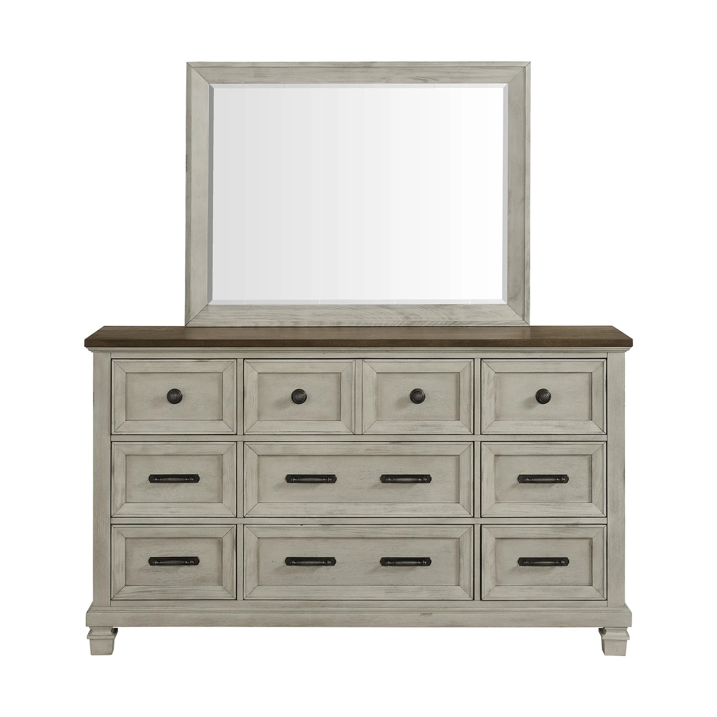 Farmington - Dresser And Mirror Set - Medium Brown / Washed Stone