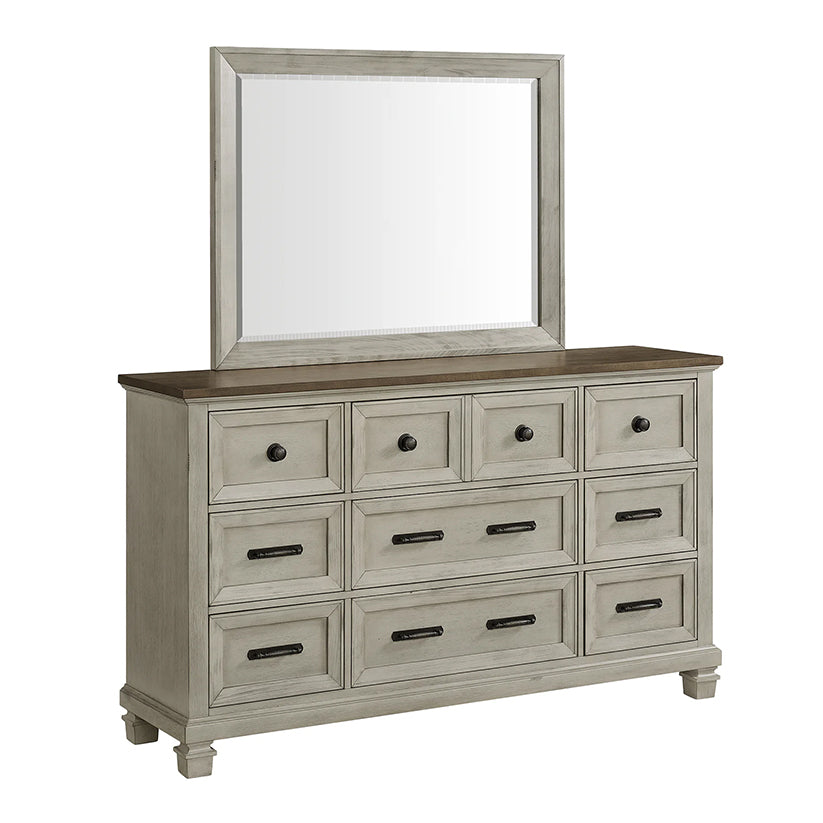 Farmington - Dresser And Mirror Set - Medium Brown / Washed Stone