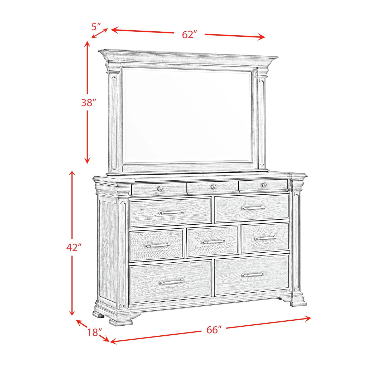 Kings Court - Dresser & Mirror - Gray