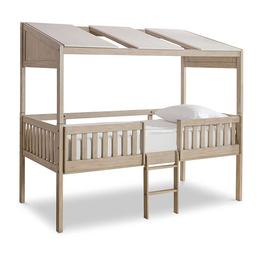 Wrenalyn - White / Brown / Beige - Twin Loft Bed With Roof Panels