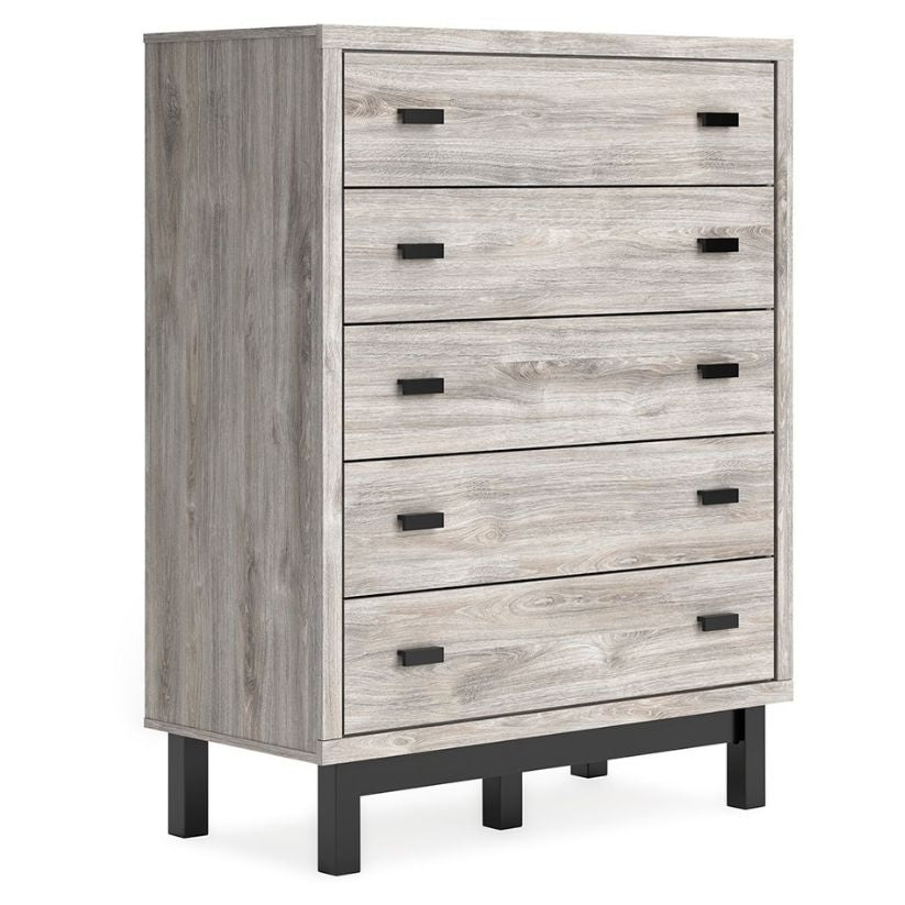 Vessalli - Black / Gray - Five Drawer Wide Chest