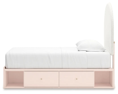 Wistenpine - Blush - Twin Upholstered Panel Bed With Side Storage-7