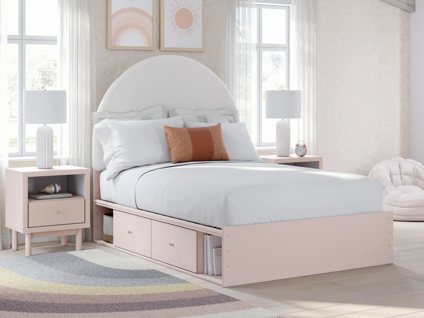 Wistenpine - Blush - Full Upholstered Panel Bed With Side Storage