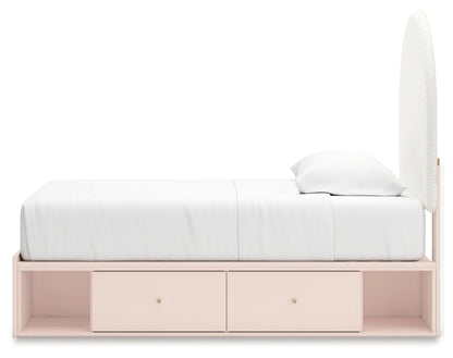 Wistenpine - Blush - Twin Upholstered Panel Bed With Under Bed Storage-7