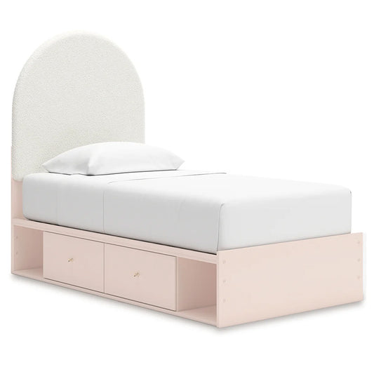 Wistenpine - Blush - Twin Upholstered Panel Bed With Under Bed Storage