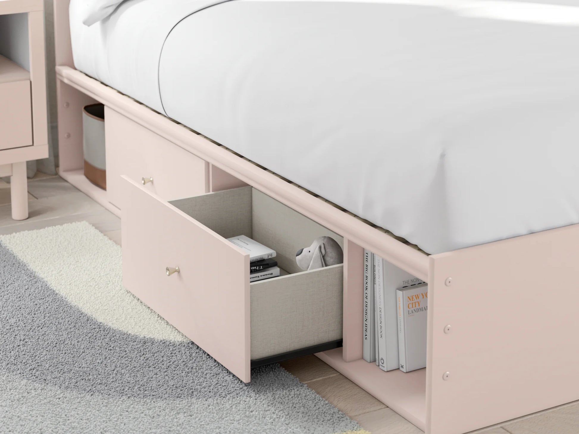 Wistenpine - Blush - Full Upholstered Panel Bed With Under Bed Storage