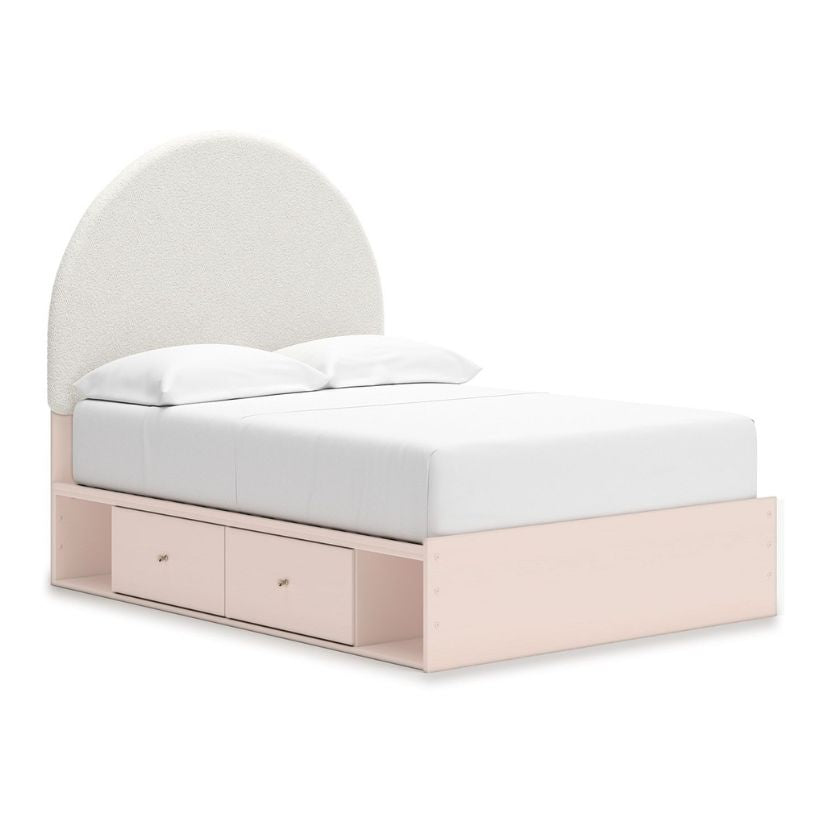 Wistenpine - Blush - Full Upholstered Panel Bed With Under Bed Storage