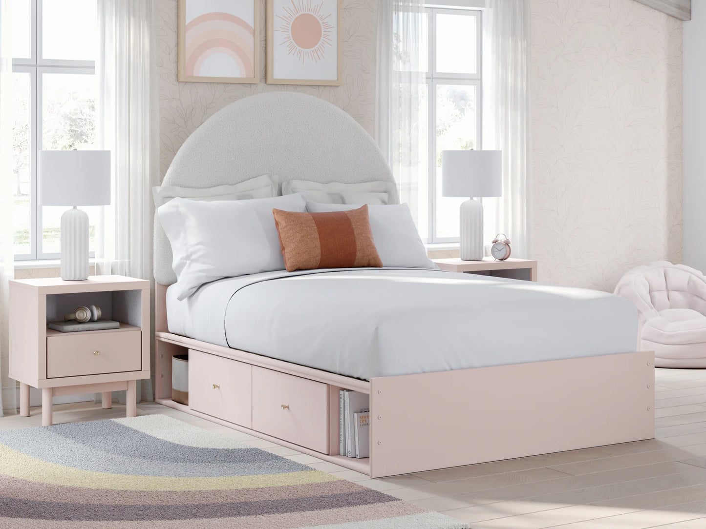 Wistenpine - Blush - Full Upholstered Panel Bed With Under Bed Storage