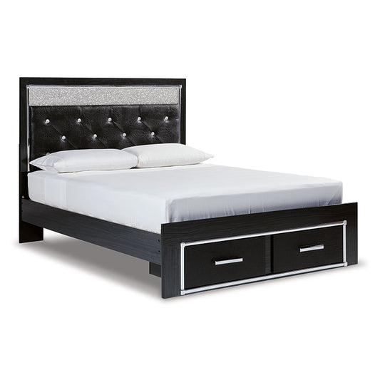 Kaydell - Black - Queen Upholstered Glitter Panel Storage Bed