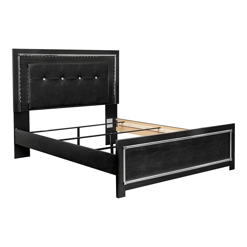 Kaydell - Black - Queen Upholstered Panel Bed, Roll Slats