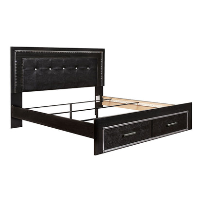 Kaydell - Black - King Upholstered Panel Bed With 2 Storage Drawers, Roll Slats