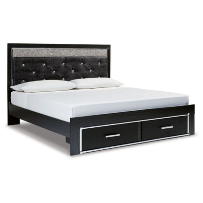 Kaydell - Black - King Upholstered Glitter Panel Storage Bed