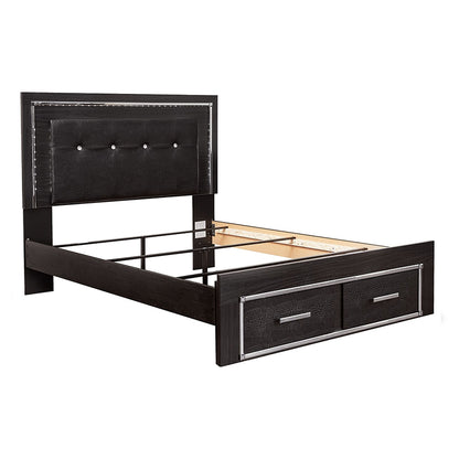 Kaydell - Black - Queen Upholstered Panel Bed With 2 Storage Drawers, Roll Slats