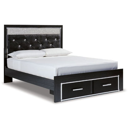 Kaydell - Black - Queen Upholstered Panel Storage Platform Bed