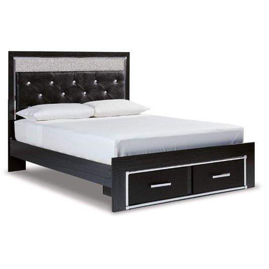 Kaydell - Black - Queen Upholstered Panel Storage Platform Bed