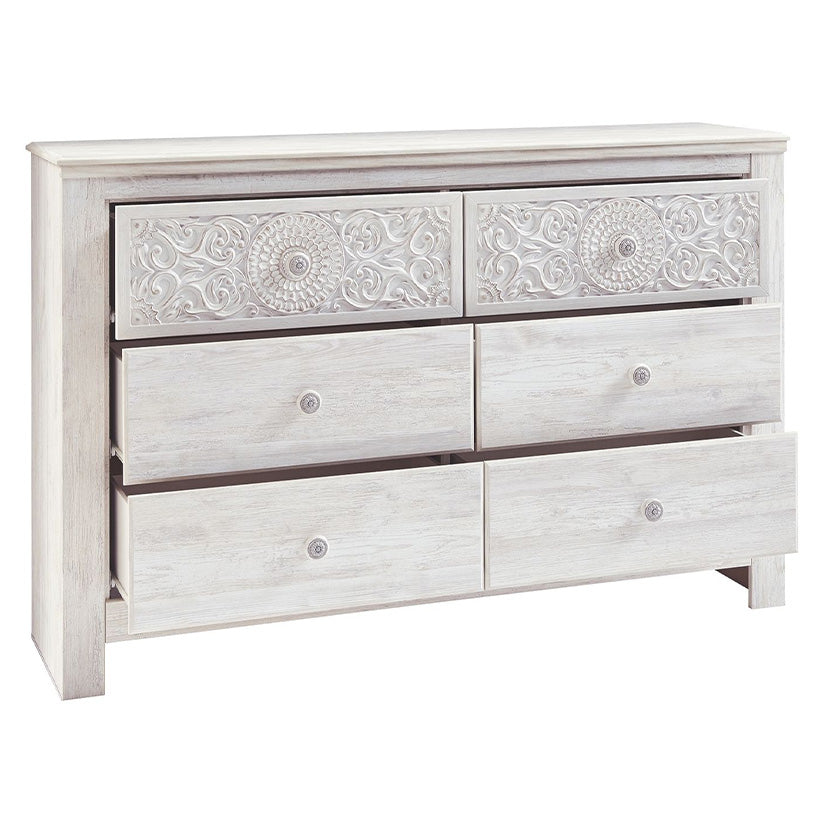 Paxberry - Whitewash - Six Drawer Dresser - Medallion Drawer Pulls