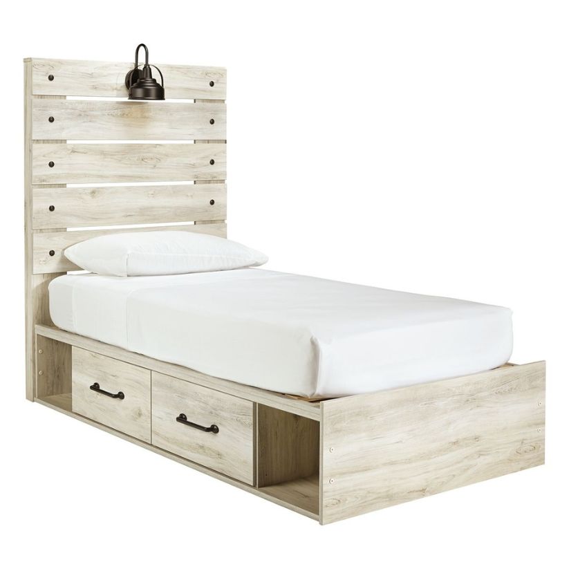 Cambeck - Whitewash - Twin Panel Bed With Side Storage Drawers