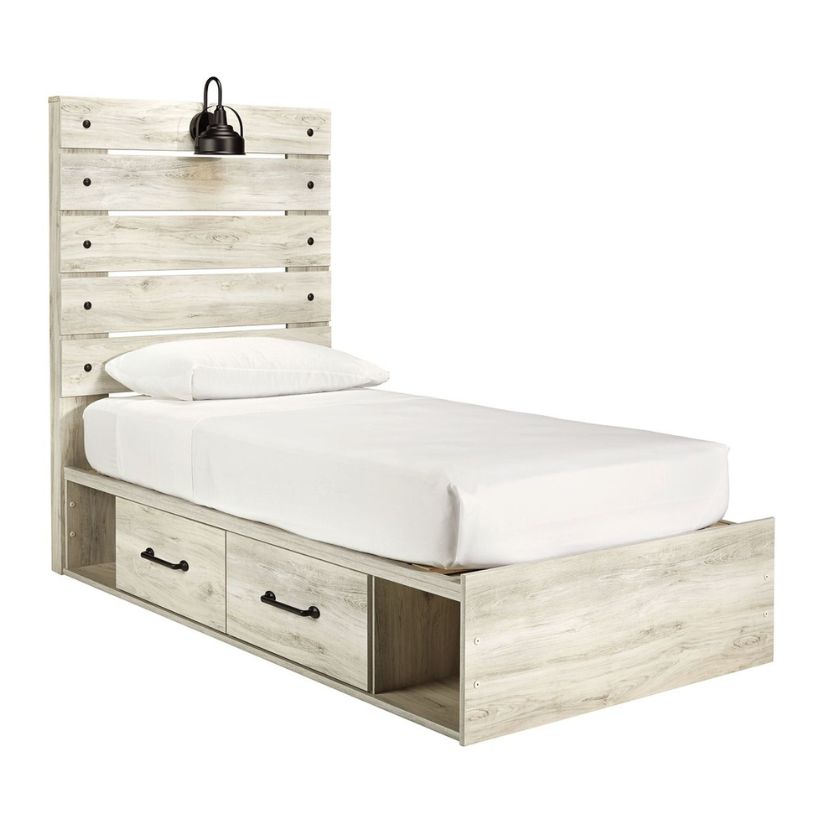 Cambeck - Whitewash - Twin Panel Bed With 4 Storage Drawers