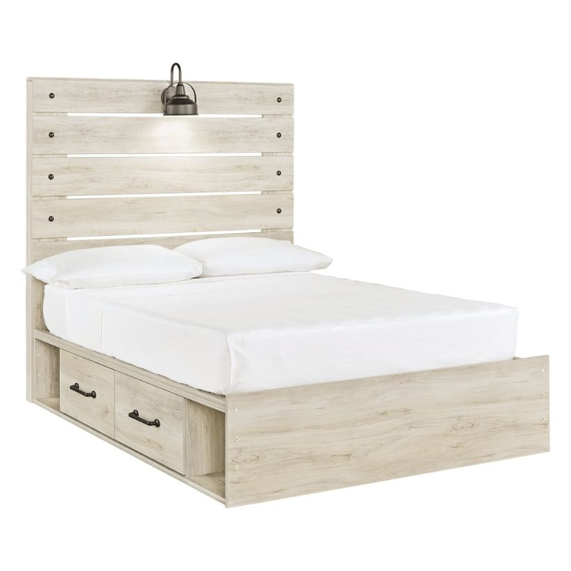 Cambeck - Whitewash - Full Panel Bed With Side Storage Drawers