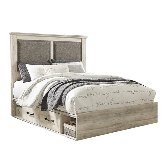 Cambeck - Whitewash - King Upholstered Panel Bed With 2 Side Under Bed Storage