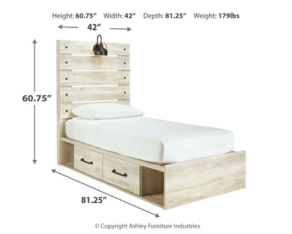 Cambeck - Whitewash - Twin Panel Bed With Side Storage Drawers