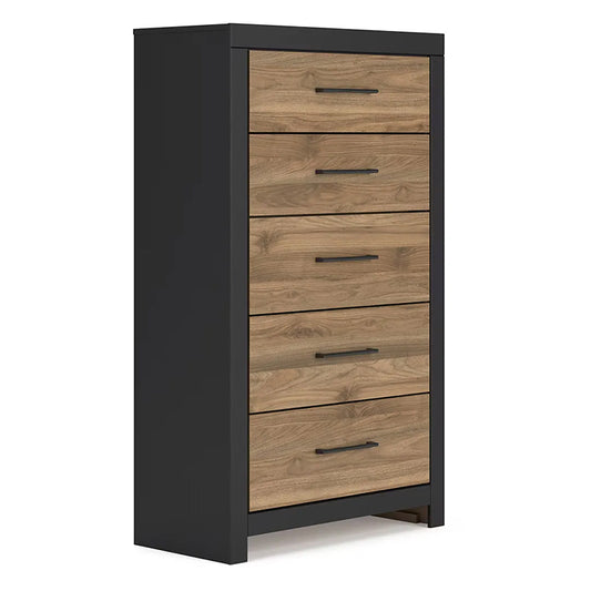 Vertani - Black / Honey Brown - Five Drawer Chest