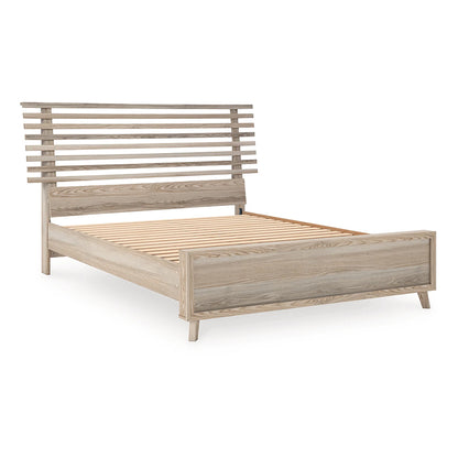 Hasbrick - Tan - Queen Slat Panel Bed With Framed Panel Footboard