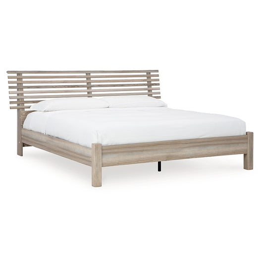 Hasbrick - Tan - King Slat Panel Bed