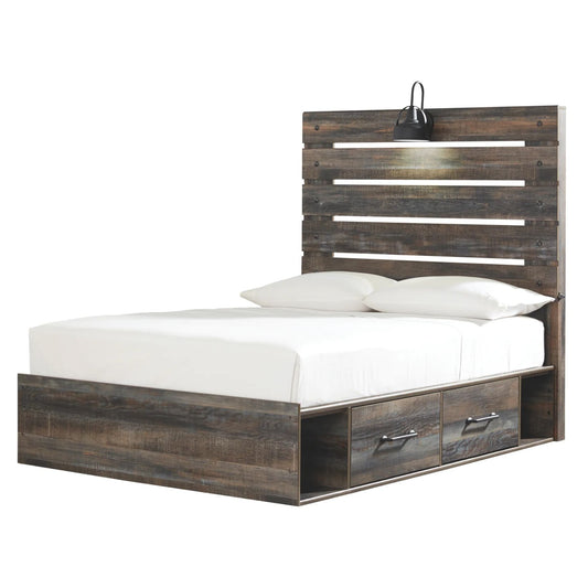 Drystan - Brown / Beige - Full Panel Bed With 4 Side Drawers