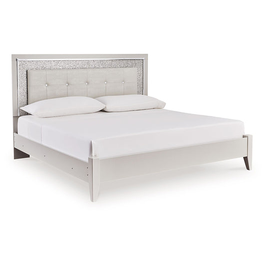 Zyniden - Silver - King Upholstered Panel Bed