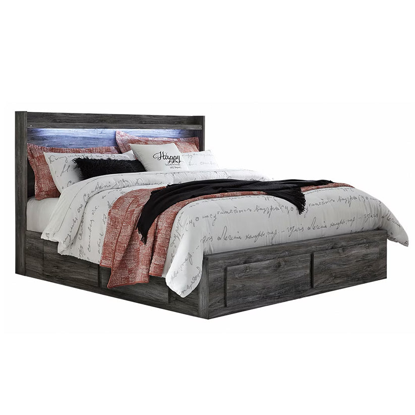 Baystorm - Gray - Queen Panel Bed With 6 Storage Drawers