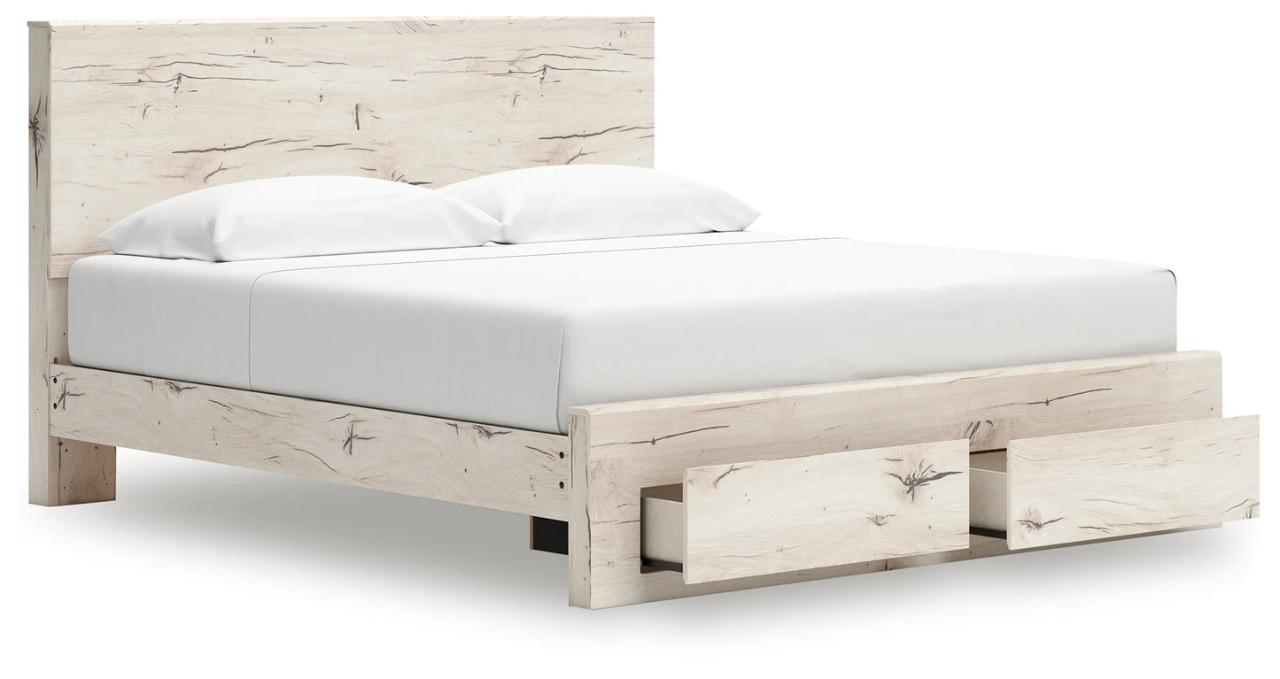 Lawroy - Light Natural - King Panel Bed With Storage Footboard