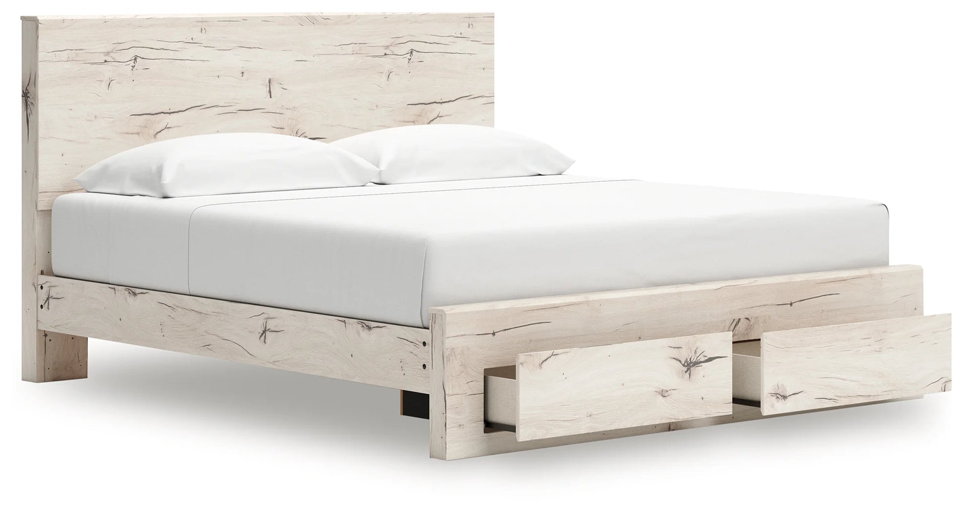 Lawroy - Light Natural - King Panel Bed With Storage Footboard