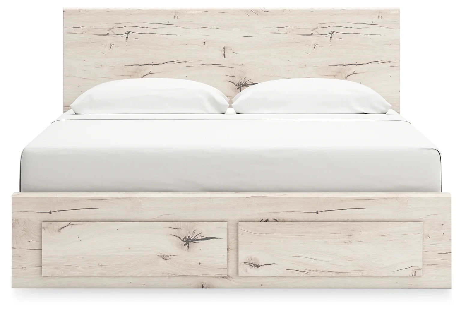 Lawroy - Light Natural - King Panel Bed With Storage Footboard